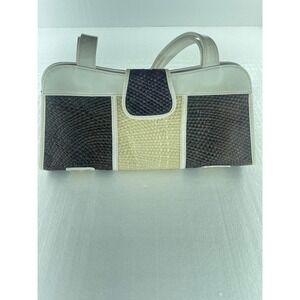 Woven Straw Satchel‎ Bag Top Handle Purse Neutral Colorblock Small
